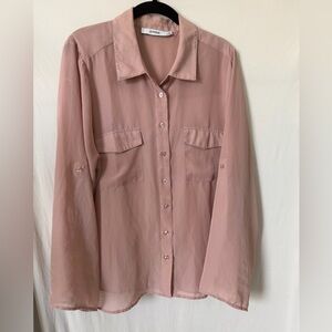 JustFab Dusty Rose Sheer Collared Blouse
